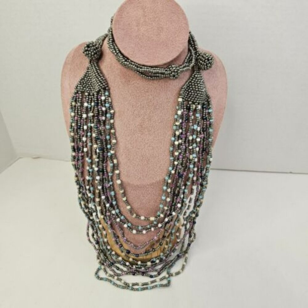 Necklace Costume Women Jewelry Multi Layered Gray Soft Colors Beaded